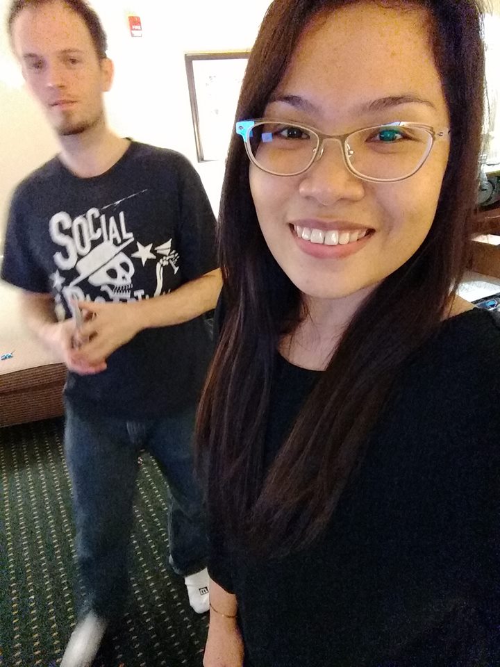 Pre-wedding setup selfie with an eager boy in the background ready to get this shit started.